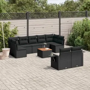 vidaXL Salon de jardin 10 pcs avec coussins noir résine tressée pas cher