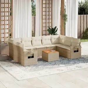 vidaXL Salon de jardin avec coussins 10 pcs beige résine tressée pas cher