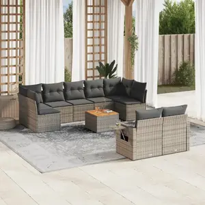 vidaXL Salon de jardin avec coussins 10 pcs gris résine tressée pas cher