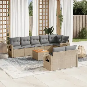 vidaXL Salon de jardin avec coussins 9 pcs beige résine tressée pas cher