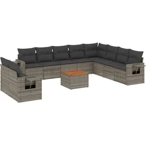vidaXL Salon de jardin 11 pcs avec coussins gris résine tressée pas cher