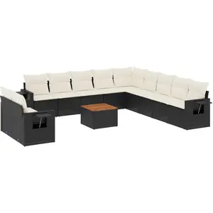 vidaXL Salon de jardin 12 pcs avec coussins noir résine tressée pas cher