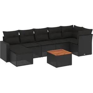 vidaXL Salon de jardin 8 pcs avec coussins noir résine tressée pas cher