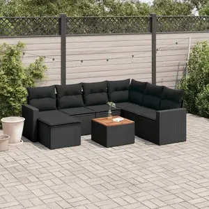vidaXL Salon de jardin 8 pcs avec coussins noir résine tressée pas cher