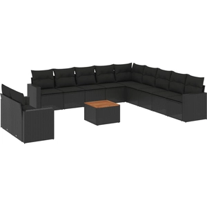 vidaXL Salon de jardin 12 pcs avec coussins noir résine tressée pas cher