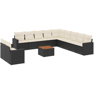 vidaXL Salon de jardin 12 pcs avec coussins noir résine tressée pas cher