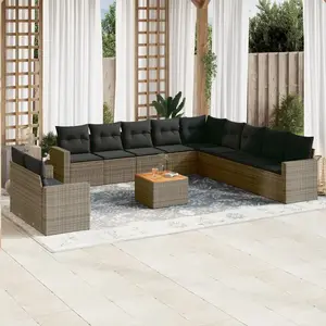 vidaXL Salon de jardin avec coussins 12 pcs gris résine tressée pas cher