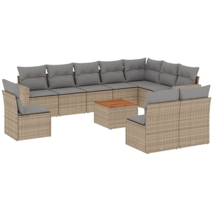 vidaXL Salon de jardin 11 pcs avec coussins beige résine tressée pas cher