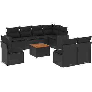 vidaXL Salon de jardin 9 pcs avec coussins noir résine tressée pas cher