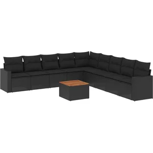 vidaXL Salon de jardin 10 pcs avec coussins noir résine tressée pas cher
