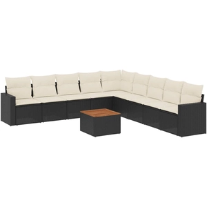 vidaXL Salon de jardin 10 pcs avec coussins noir résine tressée
