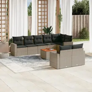 vidaXL Salon de jardin 9 pcs avec coussins gris résine tressée pas cher