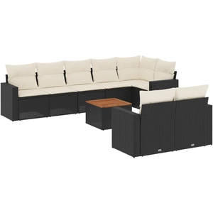 vidaXL Salon de jardin 9 pcs avec coussins noir résine tressée pas cher