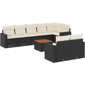 vidaXL Salon de jardin 9 pcs avec coussins noir résine tressée pas cher