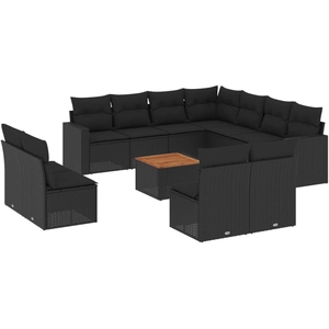 vidaXL Salon de jardin 12 pcs avec coussins noir résine tressée pas cher