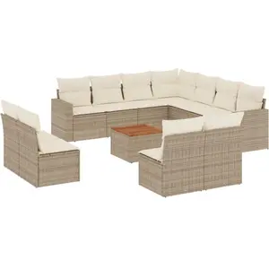 vidaXL Salon de jardin avec coussins 12 pcs beige résine tressée pas cher