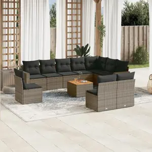 vidaXL Salon de jardin 11 pcs avec coussins gris résine tressée pas cher