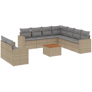 vidaXL Salon de jardin avec coussins 10 pcs beige résine tressée pas cher