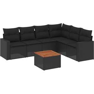 vidaXL Salon de jardin 7 pcs avec coussins noir résine tressée pas cher