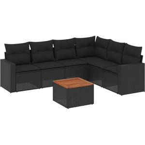 vidaXL Salon de jardin 7 pcs avec coussins noir résine tressée pas cher