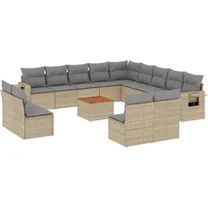 vidaXL Salon de jardin avec coussins 14 pcs beige résine tressée pas cher