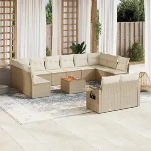 vidaXL Salon de jardin avec coussins 13 pcs beige résine tressée pas cher