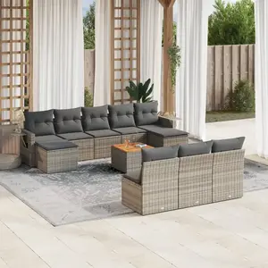 vidaXL Salon de jardin 11 pcs avec coussins gris résine tressée pas cher