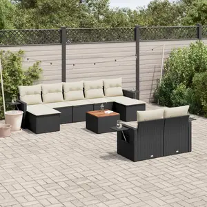 vidaXL Salon de jardin 10 pcs avec coussins noir résine tressée pas cher