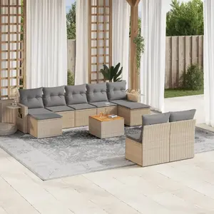 vidaXL Salon de jardin avec coussins 10 pcs beige résine tressée pas cher