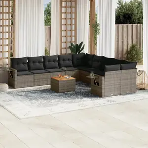 vidaXL Salon de jardin 11 pcs avec coussins gris résine tressée pas cher