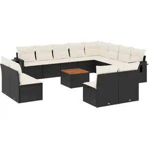 vidaXL Salon de jardin avec coussins 13 pcs noir résine tressée pas cher