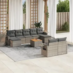 vidaXL Salon de jardin avec coussins 10 pcs gris résine tressée pas cher
