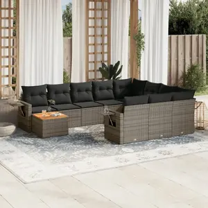 vidaXL Salon de jardin 11 pcs avec coussins gris résine tressée pas cher