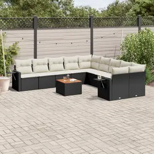 vidaXL Salon de jardin 11 pcs avec coussins noir résine tressée pas cher