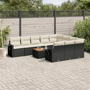 vidaXL Salon de jardin 11 pcs avec coussins noir résine tressée pas cher