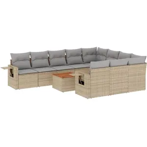 vidaXL Salon de jardin 11 pcs avec coussins beige résine tressée pas cher
