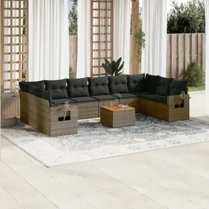 vidaXL Salon de jardin 11 pcs avec coussins gris résine tressée pas cher