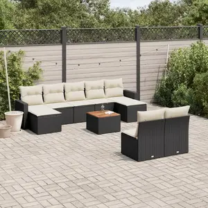 vidaXL Salon de jardin 10 pcs avec coussins noir résine tressée pas cher