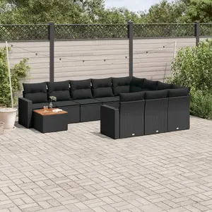 vidaXL Salon de jardin 11 pcs avec coussins noir résine tressée pas cher