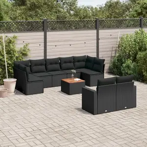 vidaXL Salon de jardin 10 pcs avec coussins noir résine tressée pas cher