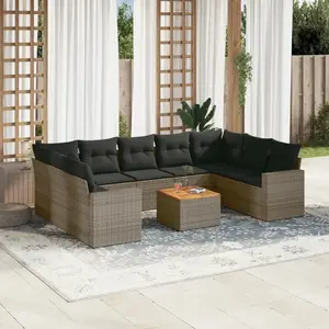 vidaXL Salon de jardin avec coussins 10 pcs gris résine tressée pas cher