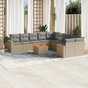 vidaXL Salon de jardin 11 pcs avec coussins beige résine tressée pas cher