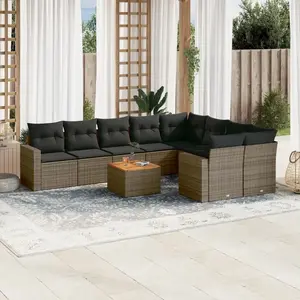 vidaXL Salon de jardin avec coussins 10 pcs gris résine tressée pas cher