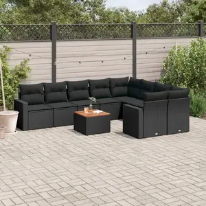vidaXL Salon de jardin 10 pcs avec coussins noir résine tressée pas cher
