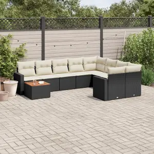 vidaXL Salon de jardin 10 pcs avec coussins noir résine tressée pas cher