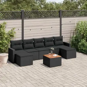 vidaXL Salon de jardin 8 pcs avec coussins noir résine tressée pas cher