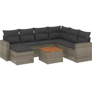 vidaXL Salon de jardin 8 pcs avec coussins gris résine tressée pas cher