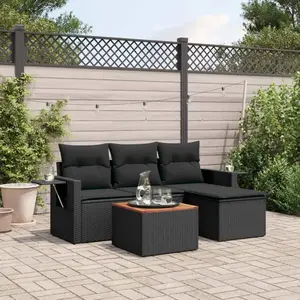 vidaXL Salon de jardin 5 pcs avec coussins noir résine tressée pas cher