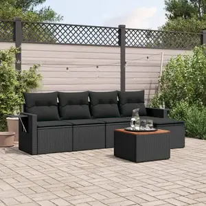vidaXL Salon de jardin 6 pcs avec coussins noir résine tressée pas cher