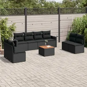 Comparateur de prix : vidaXL Salon de jardin 9 pcs avec coussins noir résine tressée